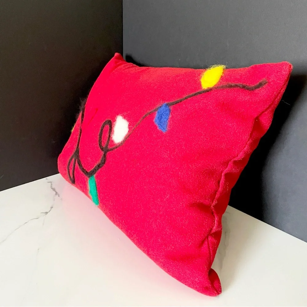 Christmas Lights Wool & Felt Holiday Pillow